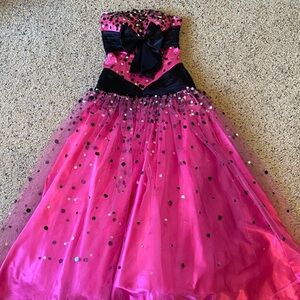 Pink Strapless Gown with Black Bow